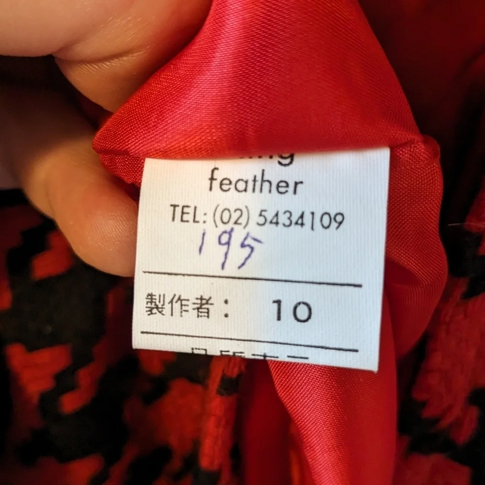 King Feather Retro Red & Black Houndstooth Pea Coat Size L - Picture 13 of 15
